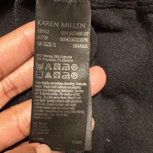 Karen Mullen Women Small Dress Wrist Tie Sleeve Mock Neck Knit Fit Flare - Picture 6 of 9